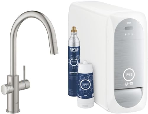 GROHE Blue Home - Starter Kit (C- Auslauf, 3 gefilterte und gekühlte Wasserarten, Schwenkbereich 360°, Bluetooth 4.0* & WIFI Datenkommunikation), supersteel, 31541DC0