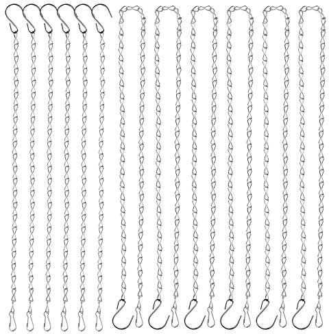 Teenitor 12 Pcs Hanging Basket Chains, 6 Pcs 35 Inch & 6 Pcs 13 Inch Chicken Bird Feeders Hanging Chain with Clip & Hook, Replacement Metal Chains for Bird Cage Planters Lanterns Ornaments Silver