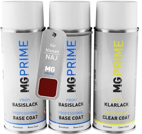 MG PRIME Car paint spray cans for Nissan NAJ Alizarin Crimson Pearl +1K | Magnetic Red Pearl, Set of under + base + clear coat, Aerosol cans 400ml