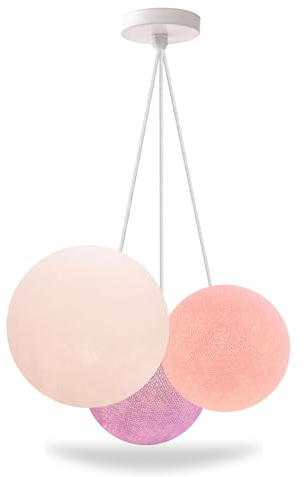CREATIVECOTTON Hängelampe mit handgearbeiteten Kugeln (Blumenwiese, 3-flammig)