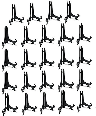 Tincogo 3 Black Plastic Easels or Stand/Plate Holders to Display Pictures or Other Items at Weddings, Home Decoration, Birthdays, Tables (24 Pack)
