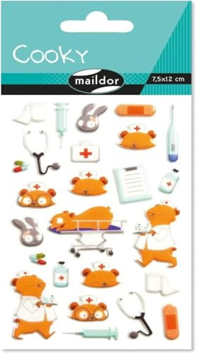 Maildor CY127C - Packung mit 1 Bogen 3D-Aufklebern Cooky, 7,5 x 12 cm, 25 Stickers, 1 Pack, Krankenschwester