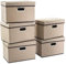 PRANDOM - Paquete de 5 contenedores de almacenamiento de yute plegables con tapa, cajas de almacenamiento plegables de tela, contenedores organizadores, canastas con cubierta para el hogar,