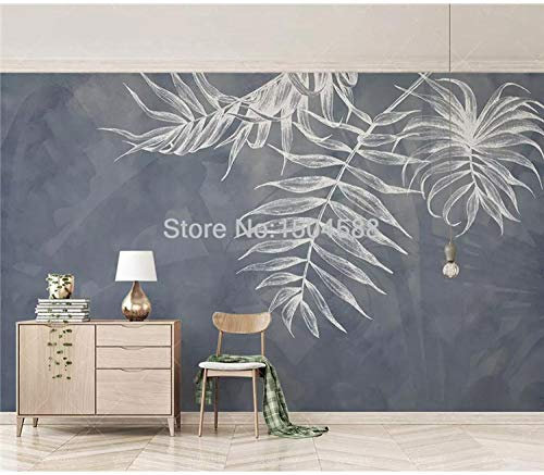 WLLLO Mural personalizado moderno 3D azul marino hoja pared pintura sala TV sofá mural-400x280