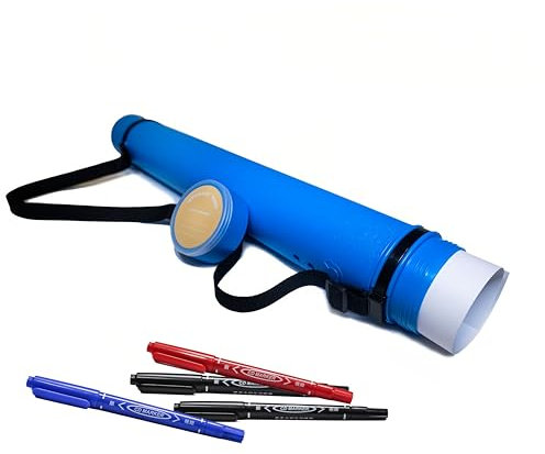 Posterrolle A0 Zeichenrolle Transport Bilderrolle Zeichenrollenköcher Köcher und 4 Permanentmarker gratis Ø 8,8 cm Höhe 62-102 cm 6 Farbe (Blau)