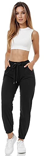 Tazzio Damen Jogginghose Trainingshose Regular Fit Sporthose Jogging Sport Freizeit Hose F300 (M, Schwarz)