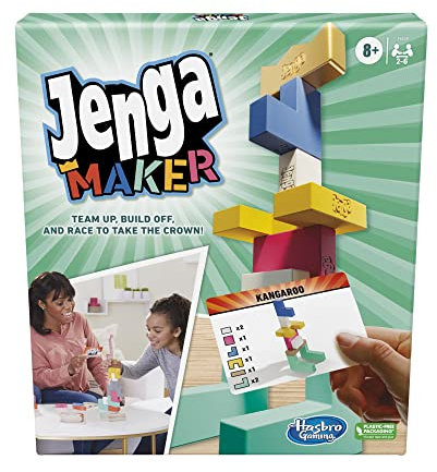 Monopoly Jenga Maker, Wooden Blocks, Stacking Tower Game, Game for Kids Ages 8 and Up, Game for 2-6 Players, Multicolor
