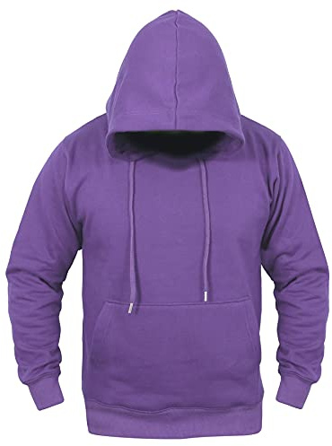 A2Z Mens Fleece Pullover Hoodie - Plain Sweatshirt Purple XL.