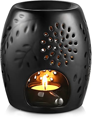 ecooe Aromalampe Teelichthalter Duftlampe aus Keramik Schwarz mit der Candle Löffel Aroma Diffuser
