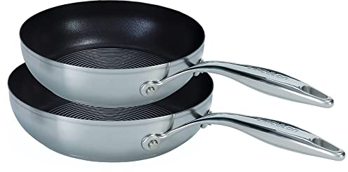 Circulon SteelShield Stainless Steel Frying Pan Set of 2 - Induction Frying Pan Set with Hybrid Non Stick 20cm & 26cm, Metal Utensil Safe and Dishwasher Safe Cookware