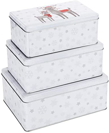 bonsport Keksdosen Set 3-teilig rechteckig - Weihnachten Plätzchendosen Gebäckdosen eckig, Rentier mit roter Mütze