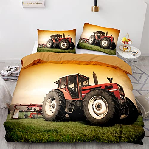 RFFLUX 3D Traktor Bettwäsche Set 135x200 cm 2teilig mit Reißverschluss Weiche und Angenehme Schlafkomfort Microfaser LKW Bettbezug Mähdrescher Kinderbettwäsche mit Kissenbezug 80x80 cm
