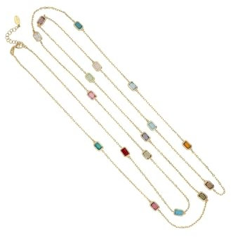 LATELITA Women's 925 Sterling Silver Rainbow Gemstone Necklace with Gold Dip - 120cm