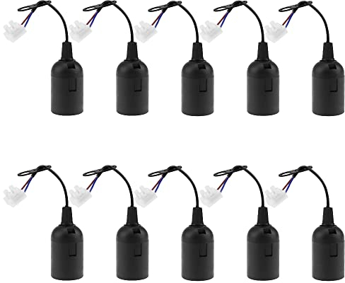 LbsAMP 10 Pièces Douille de Lampe E27 Support D'ampoule 4A 250V Douille de Rénovation de Chantier avec Câble Douille de Lampe Suspension pour Ampoules à Lncandescence et LED (Max. 60W) - Noir