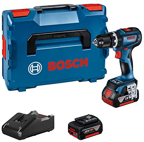 Bosch Professional 18V System Cordless Impact Drill GSB 18V-90 C (incl. 2X GBA 4.0Ah Batteries, Charger GAL 18V-40, Inlay, L-BOXX)