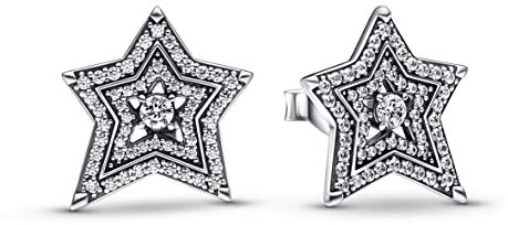 Pandora Himmlisch Funkelnde Asymmetrische Sterne Ohrringe aus Sterling-Silber mit Cubic Zirkonia verziert, aus der Pandora Moments Collection, 292415C01