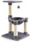 GOPLUS Arbre à Chat 64 CM en Bois Recouvert Peluche, Poteaux en Sisal, Nid Confortable, Boule Suspendue, Gris