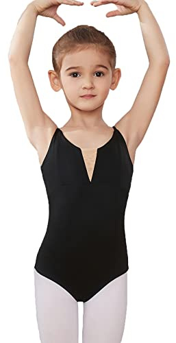 HIPPOSEUS Body da Danza Balletto Leotards per Ragazze Scollo a V Ballet Ginnastica Leotard Senza Maniche, Y06-1-Nero, 10-11 anni