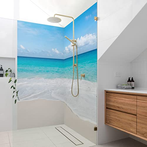 Bilderwelten Eck-Duschrückwand Folie 2x 200x80 cm Blaue Welle Bad-Rückwand Motiv fugenlose Wandverkleidung Dusche