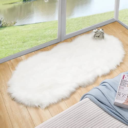 ORINOVA Alfombras de piel de oveja sintética blanca para dormitorio, pequeñas, lavables a máquina, esponjosas, para sala de estar, alfombra de 2 x 4 pulgadas, alfombra de pelo largo de 2 x 4 pulgadas