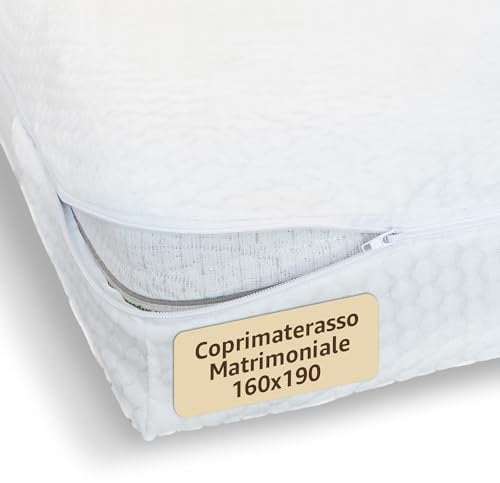 SONIT - Coprimaterasso Matrimoniale Con Cerniera - Copri Materasso Matrimoniale 160x190 cm - Copri Materasso Antiacaro Anallergico e Traspirante