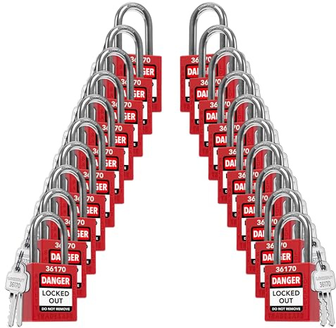 TRADESAFE Candados de seguridad con llave roja, paquete de 20, cerraduras Loto compatibles con OSHA, para estaciones de bloqueo de etiquetado