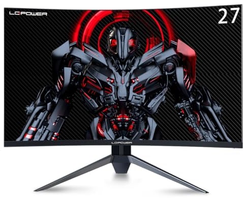 LC-POWER 27 Zoll Curved Gaming Monitor, 2K QHD 2560 x 1440P, 165Hz, VA, 1500R, 1ms with FreeSync, 99% sRGB Professional Color Gamut Computer Monitor, Low Blue Light, VESA, HDMI, DP, 3,5mm Audio