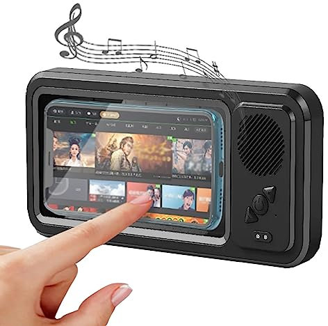Soporte Impermeable para TeléFono De Ducha, Soporte para TeléFono Montado En La Pared para Espejo BañO, BañEra, Cocina, hasta 7 Pulgadas, Soporte para TeléFono Ducha con Altavoz InaláMbrico Bluetooth
