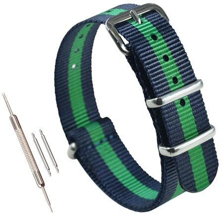 MZBUTIQ 16mm Blau/Grün/Blau Nylon Uhrenarmband Militär Uhrband für Herren Damen Polished Schnalle