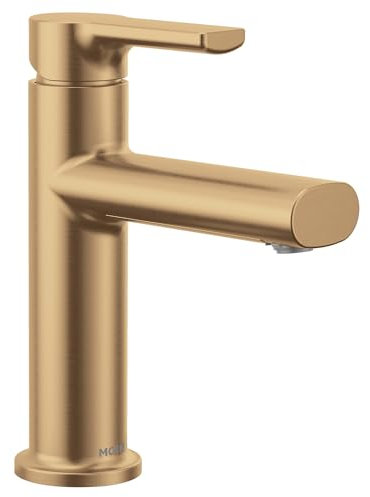 Moen Meena 84794BZG - Grifo moderno para lavabo de baño con placa de cubierta opcional y montaje de drenaje, color dorado bronce