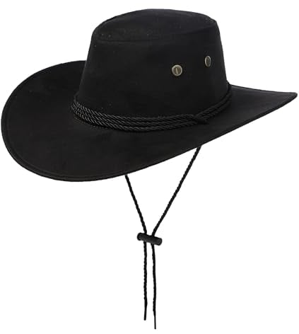 Cowboy Hat Black Sun Cap Faux Felt Leather Suede Fancy Dress Party Cowgirl Costume Outfit Western Travel Outdoor Sun Protection Mens Womens
