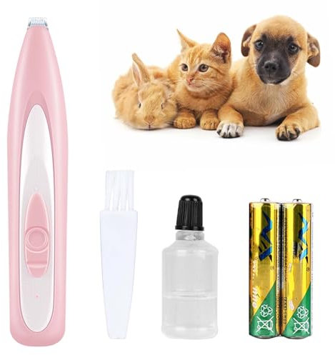 Tondeuse Silencieuse pour Chien et Chat - Avec Lumière LED et Lampe de Teigne - pour Pattes, Oreilles, Yeux et Visage (Rose)