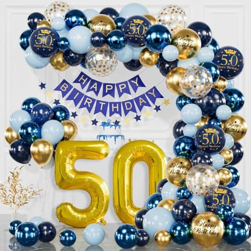 YFKJEU 50 Geburtstag Deko Marineblau Gold,50 Geburtstag Männer ,Deko 50 Geburtstag Mann Frau,Happy Birthday Banner,Konfetti Luftballons,Luftballons Geburtstag für 50 Jahr Geburtstagdeko 50-lanjinqq