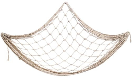 Beige Hand Woven Decorative Fishing Net with Hook - Mediterranean Sea Style Wall Hanging Decor for Party Home
