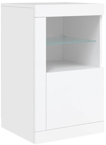 vidaXL Armoire Latérale avec Éclairage LED, Meuble de Rangement avec Étagère en Verre, Buffet de Salon Intérieur, Moderne, Blanc Bois d'Ingénierie