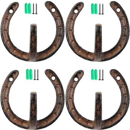 TIHOOD Kleiderhaken im Vintage-Stil, Gusseisen, Hufeisenhaken, strapazierfähig, zum Aufhängen von Mantel, Hut, Schlüssel, Handtuch, 4 Stück
