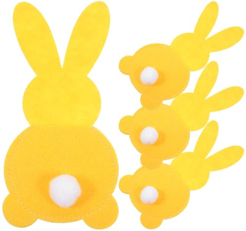 Kichvoe 4 StüCk Gelbe Osterhasen Besteckhalter, Niedliche Bestecktaschen Filz Ostern, Wiederverwendbare Besteckbeutel FüR Ostern Picknick Reisen, Hasen Utensilienbeutel für Gabeln und Messer