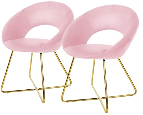 ML-Design Set 2 Sedie per Sala da Pranzo in Velluto Rosa con Schienale Rotondo Poltroncina Imbottita da Cucina Salotto con Gambe in Metallo Oro Seduta Ergonomica Confortevole per Soggiorno 64x53x77 cm