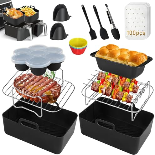 Ziyero Accessoires Friteuse à Air Avec Moule, Accessoires Friteuse à Air Chaud Grille Air Fryer Double Pour Xxl 4.2-5.8L Cosori, Philips, Tefal, Ninja, Tower Et Autres Friteuses à Air Xl 4.5-6.8L