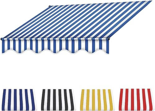Balkon Markise Ersatz, Patio Markise Außen Stoff Ersatz, kein Bohren, UV-beständig und wasserdicht, für Patio, Balkon-Blue Stripes||2M