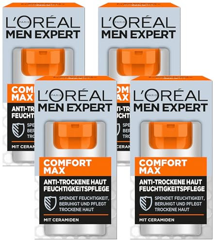 L'Oréal Men Expert Gesichtspflege gegen trockene Haut für Männer, Feuchtigkeitsspendende Feuchtigkeitscreme für strapazierte Haut, Gesichtscreme für Herren mit Ceramiden, Comfort Max, 1 x 50 ml