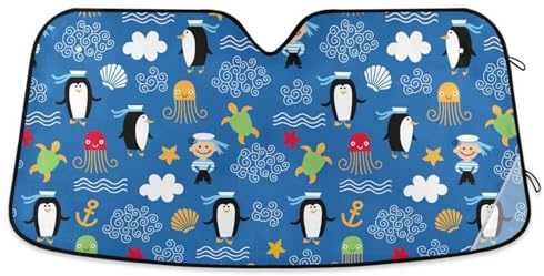 Frontscheibenabdeckung Niedliche Pinguine Mit Meeresmotiv Auto Windschutzscheiben Abdeckung Faltbar Windschutzscheibe Schützt Innenraum Autoscheibenabdeckung Für Auto Truck SUV S