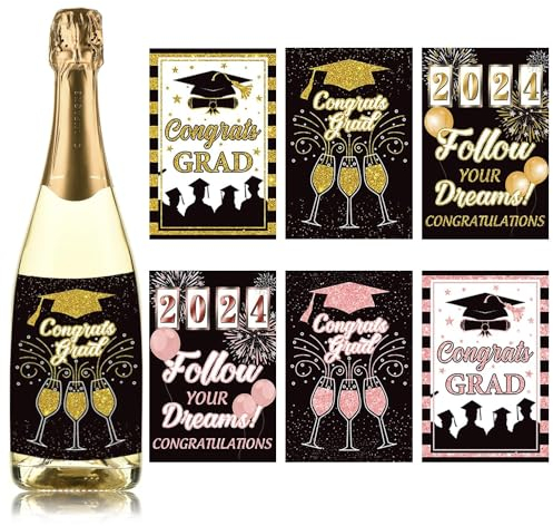 6 Pezzi Etichette per Vino, Idea Regalo per laureato Adesivi, Applicare alle Bottiglie di Champagne o di Vino, Decorazioni Festa Laurea