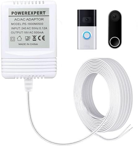 18V 500MA Nest Video Doorbell Power Transformer Adapter uk for Ring,Nest Hello,Google,SimpliSafe,Ezviz,Eufy,Wyze,Arlo Video Doorbell AC Power Adapter Cable