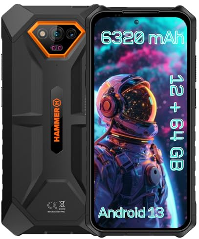 Hammer Iron V E ohne Vertrag robust, wasserdicht, Dual-SIM, leistungsstarker 6320-mAh-Akku, 50-Mpx-Kamera mit Nachtsicht-Sensor Orange IP69 militärisches Zertifikat, 294 Stunden im Standby, NFC