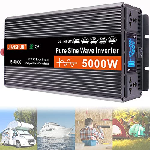 CASEGO Convertisseur d'onduleur à Onde sinusoïdale Pure, avec écran LCD, Prises universelles, pour Voiture, Caravane, Bateau de Camping (48V)
