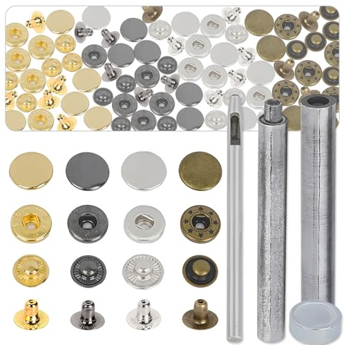 80 Stück Druckknöpfe aus Stahl, CNYMANY 15-mm-Druckknopf-Set mit 4 Setzwerkzeugen, Druckknöpfe aus Metallgewebe Hochleistungsdruckknöpfe Druckknopfkappe für Kleidung Geldbörsen Leder Boote – 20er-Set