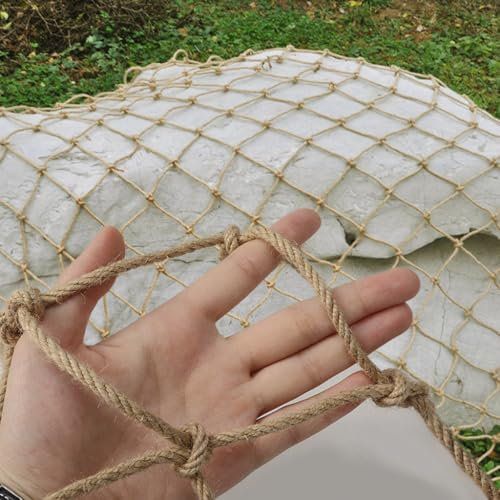 Hanfseilnetz für Wanddekoration,Innen- und Außenpflanzen Kletternetz für Garten Balkon Baumhaus,Mehrere Größen Stangen Trennungsnetze,Heavy Duty Innenraumdekor(Size:1M×9M(3.3FT×29.5FT),Color:Jute)