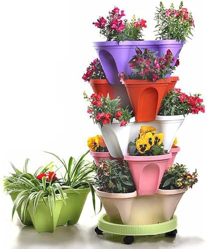 XZHWSZD Jardinera apilable de Torre Vertical para jardín,Jardinera para Fresas,jardineras para Interior y Exterior,Jardinera de 6 Niveles para Hierbas,para Cultivar Verduras y suculentas