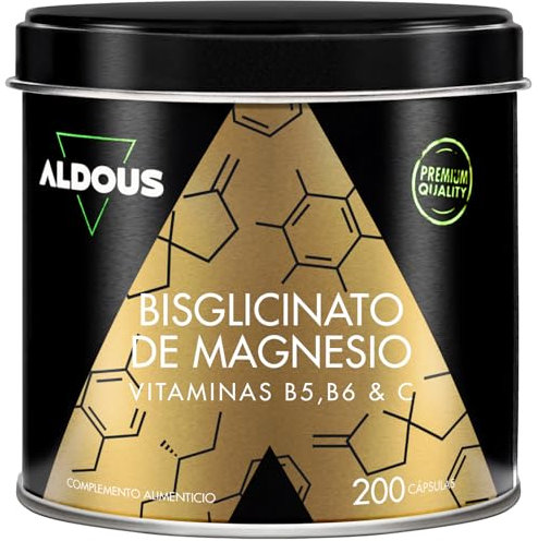Bisglicinato de Magnesio - 200 Capsulas - Vitamina C, B6, B5 - Magnesio Alta Biodisponibilidad - Vitaminas para el Cansancio y Fatiga - Huesos y Articulaciones, Músculos - Glicinato de Magnesio - ALD
